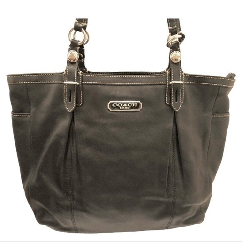 Coach black leather tote bag